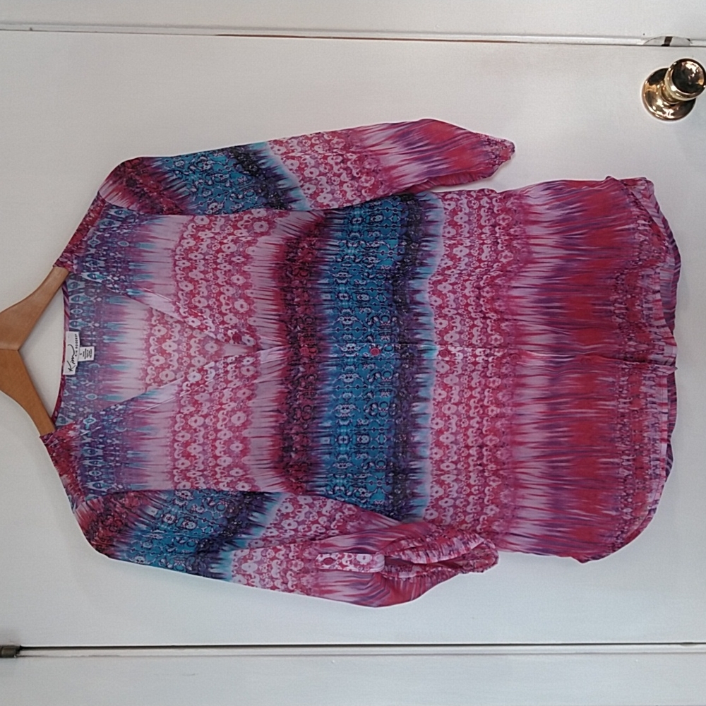 Sheer Button Front Blouse by Kim Rogers. Size Small, Multi Color